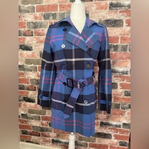 JONES NEW YORK Double-breasted Plaid patterned Trench coat, Size S